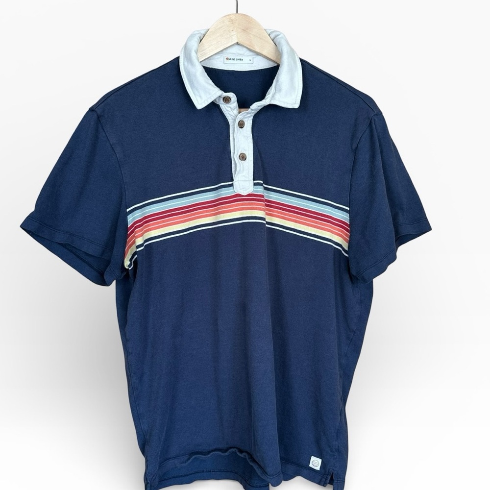 Marine Layer Striped Polo Blue Cotton Modal Blend Sz L